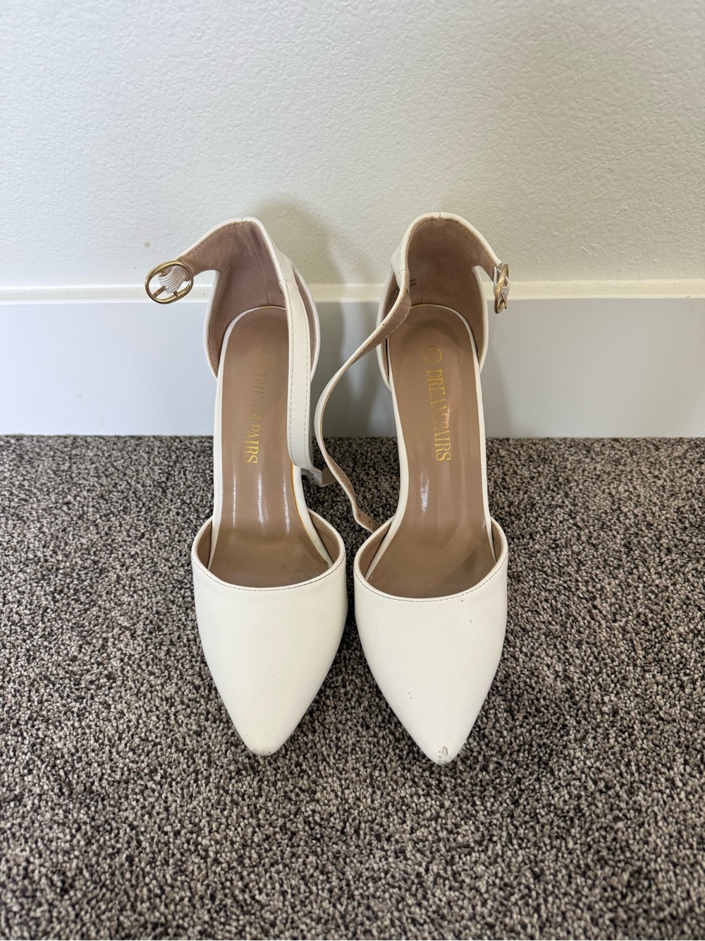 Dream Pairs White Pointed-Toe Ankle Strap Heels